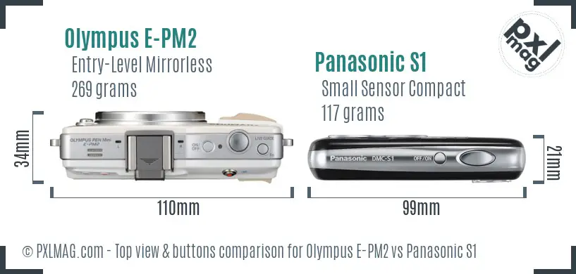 Olympus E-PM2 vs Panasonic S1 top view buttons comparison