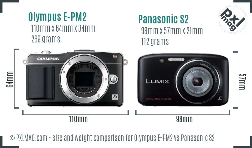 Olympus E-PM2 vs Panasonic S2 size comparison
