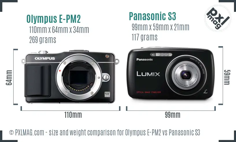 Olympus E-PM2 vs Panasonic S3 size comparison