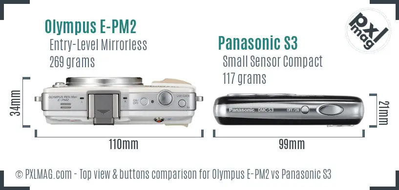 Olympus E-PM2 vs Panasonic S3 top view buttons comparison