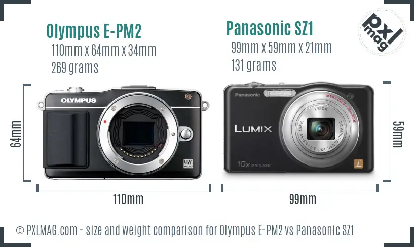 Olympus E-PM2 vs Panasonic SZ1 size comparison