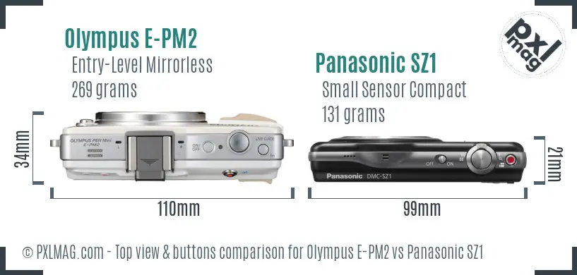 Olympus E-PM2 vs Panasonic SZ1 top view buttons comparison