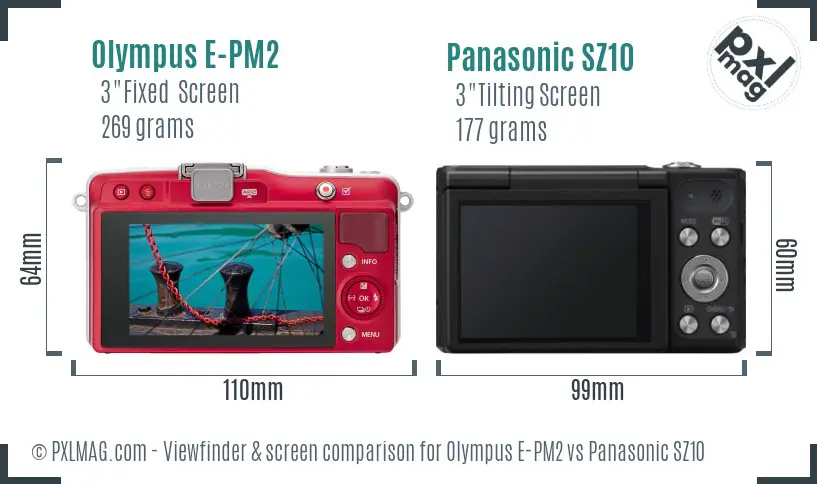 Olympus E-PM2 vs Panasonic SZ10 Screen and Viewfinder comparison
