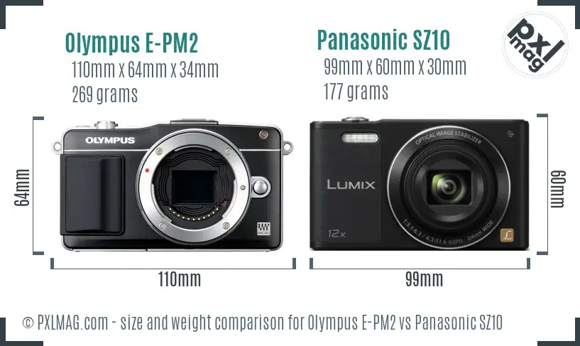 Olympus E-PM2 vs Panasonic SZ10 size comparison