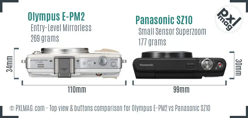 Olympus E-PM2 vs Panasonic SZ10 top view buttons comparison