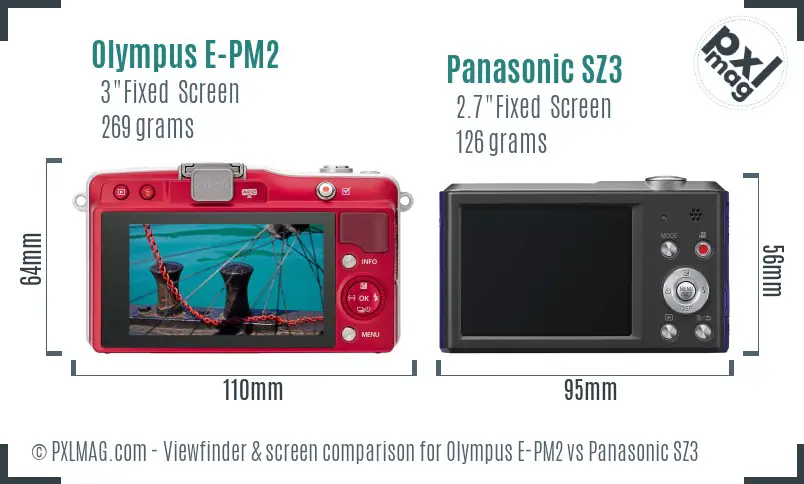 Olympus E-PM2 vs Panasonic SZ3 Screen and Viewfinder comparison