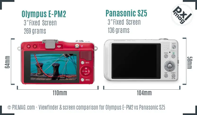 Olympus E-PM2 vs Panasonic SZ5 Screen and Viewfinder comparison