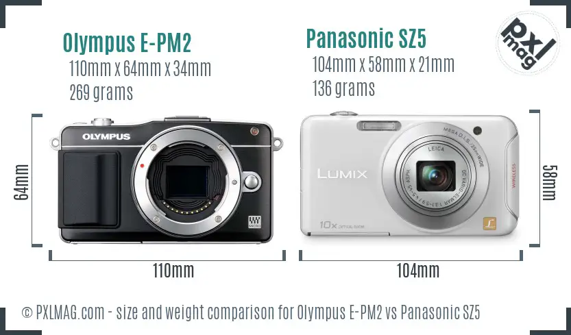 Olympus E-PM2 vs Panasonic SZ5 size comparison