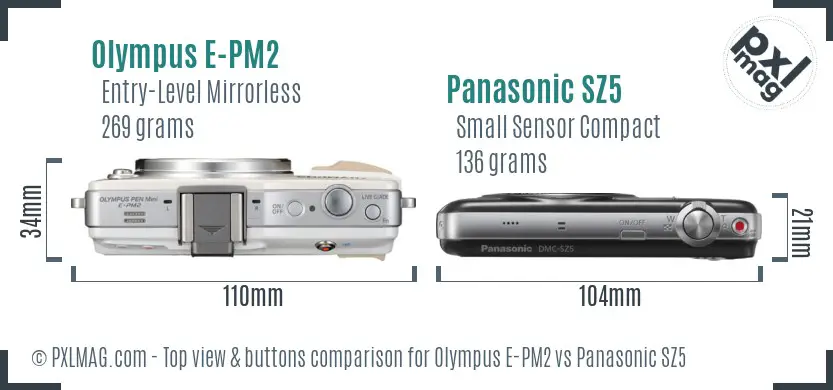 Olympus E-PM2 vs Panasonic SZ5 top view buttons comparison