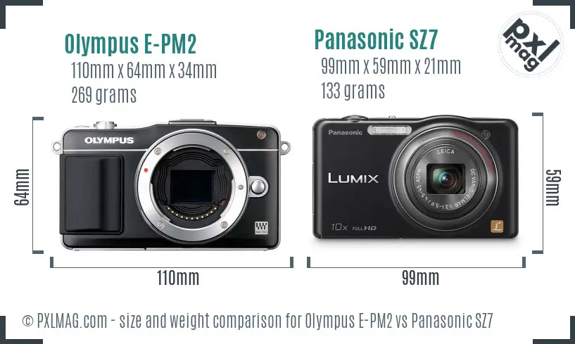 Olympus E-PM2 vs Panasonic SZ7 size comparison
