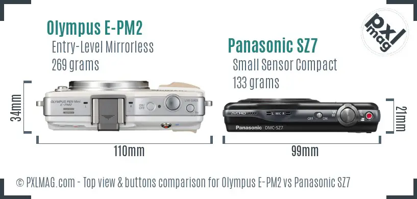 Olympus E-PM2 vs Panasonic SZ7 top view buttons comparison