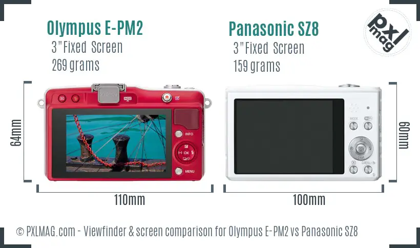 Olympus E-PM2 vs Panasonic SZ8 Screen and Viewfinder comparison
