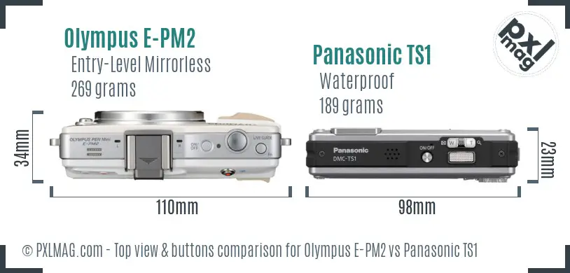 Olympus E-PM2 vs Panasonic TS1 top view buttons comparison