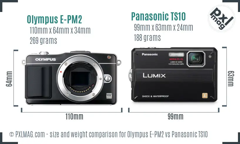 Olympus E-PM2 vs Panasonic TS10 size comparison