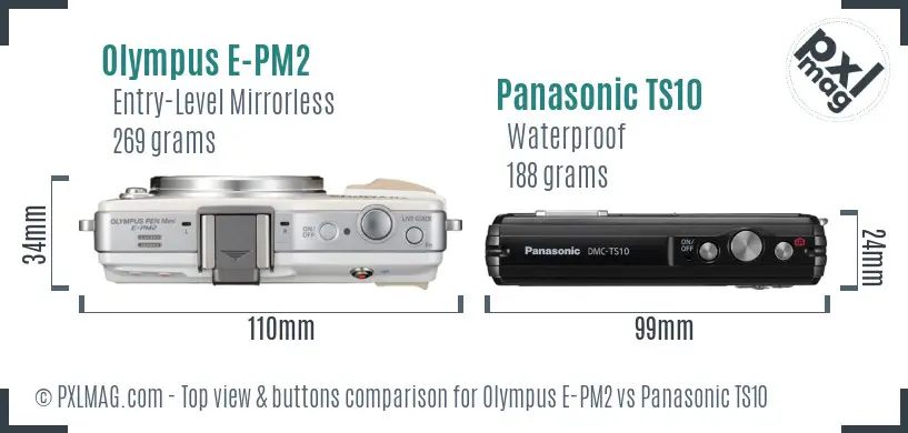 Olympus E-PM2 vs Panasonic TS10 top view buttons comparison