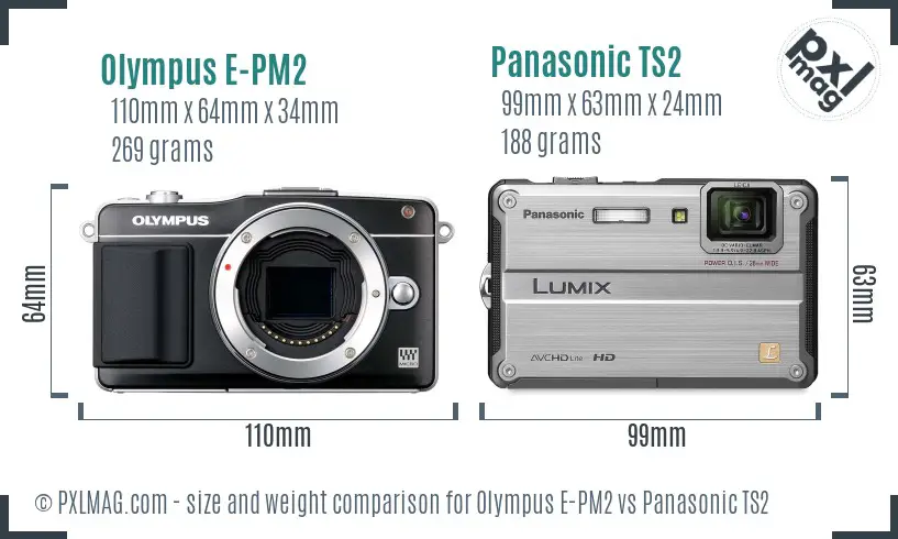 Olympus E-PM2 vs Panasonic TS2 size comparison
