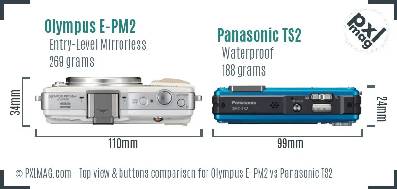 Olympus E-PM2 vs Panasonic TS2 top view buttons comparison