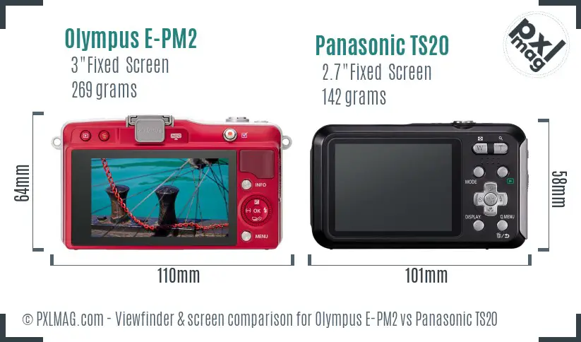 Olympus E-PM2 vs Panasonic TS20 Screen and Viewfinder comparison