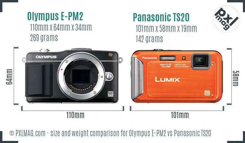 Olympus E-PM2 vs Panasonic TS20 size comparison
