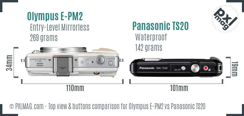 Olympus E-PM2 vs Panasonic TS20 top view buttons comparison