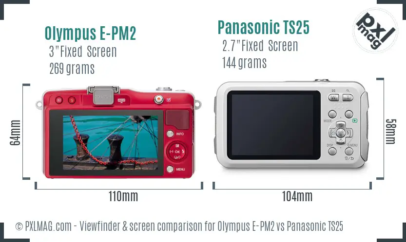 Olympus E-PM2 vs Panasonic TS25 Screen and Viewfinder comparison