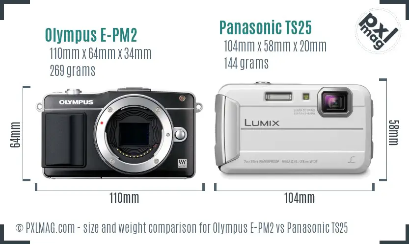 Olympus E-PM2 vs Panasonic TS25 size comparison