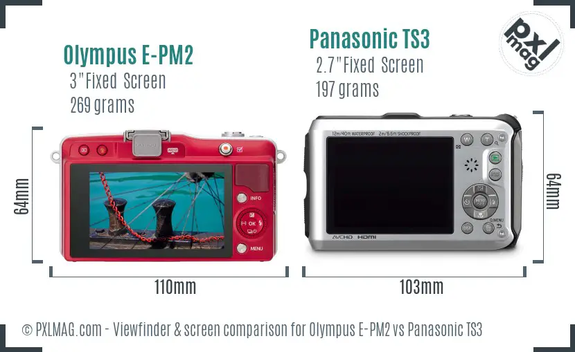 Olympus E-PM2 vs Panasonic TS3 Screen and Viewfinder comparison