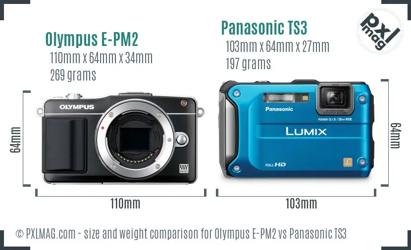 Olympus E-PM2 vs Panasonic TS3 size comparison