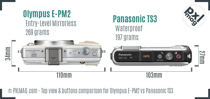 Olympus E-PM2 vs Panasonic TS3 top view buttons comparison