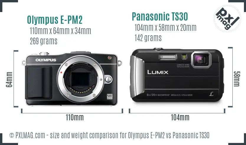Olympus E-PM2 vs Panasonic TS30 size comparison