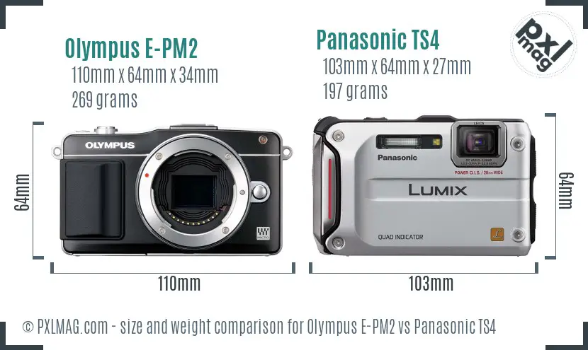 Olympus E-PM2 vs Panasonic TS4 size comparison