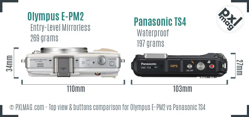 Olympus E-PM2 vs Panasonic TS4 top view buttons comparison