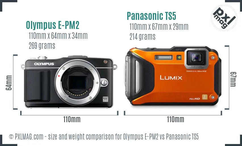 Olympus E-PM2 vs Panasonic TS5 size comparison