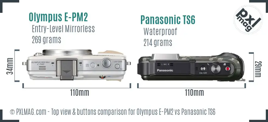 Olympus E-PM2 vs Panasonic TS6 top view buttons comparison