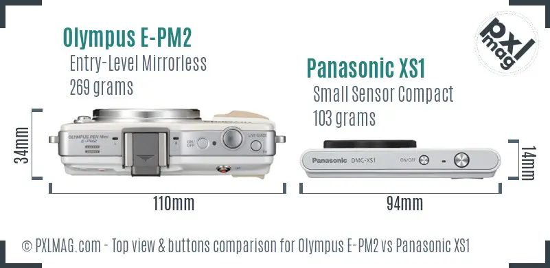 Olympus E-PM2 vs Panasonic XS1 top view buttons comparison