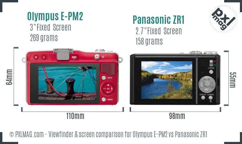Olympus E-PM2 vs Panasonic ZR1 Screen and Viewfinder comparison