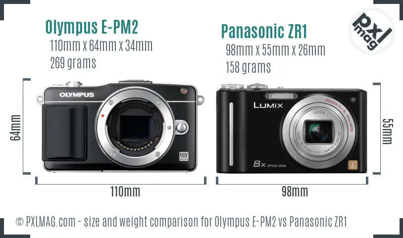 Olympus E-PM2 vs Panasonic ZR1 size comparison