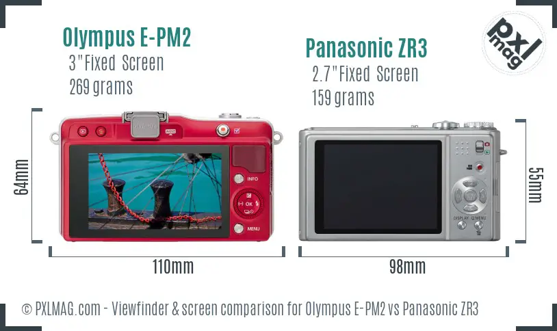 Olympus E-PM2 vs Panasonic ZR3 Screen and Viewfinder comparison