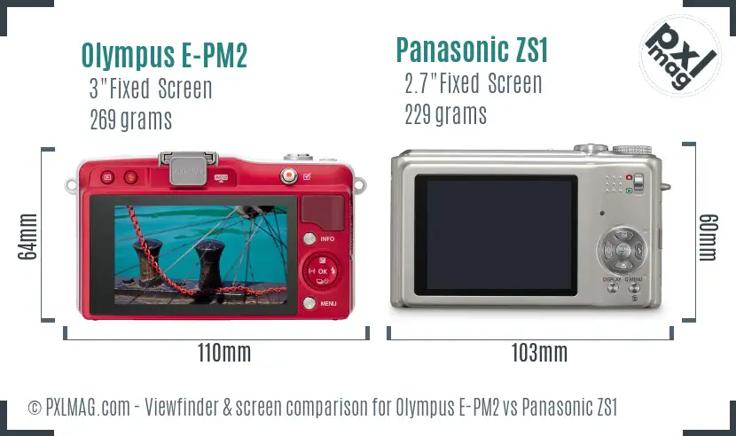 Olympus E-PM2 vs Panasonic ZS1 Screen and Viewfinder comparison