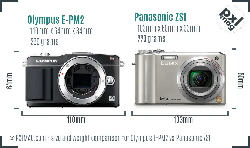 Olympus E-PM2 vs Panasonic ZS1 size comparison