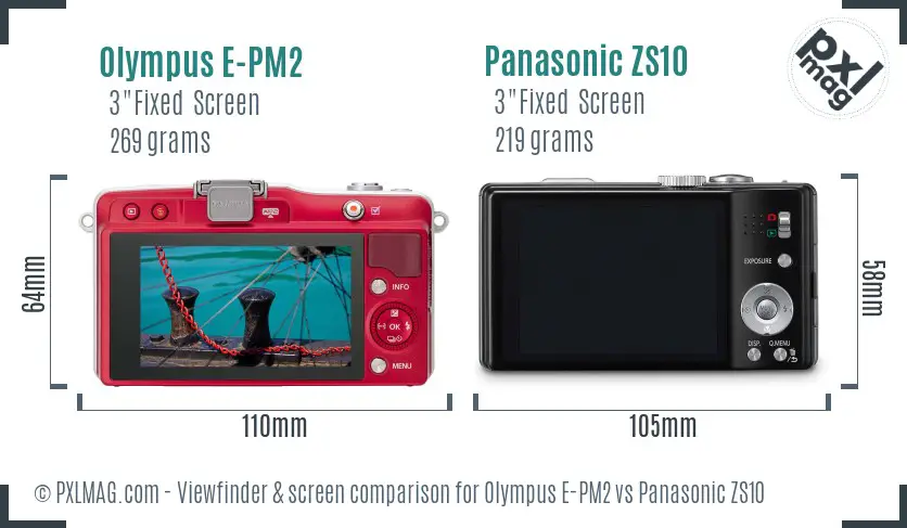 Olympus E-PM2 vs Panasonic ZS10 Screen and Viewfinder comparison