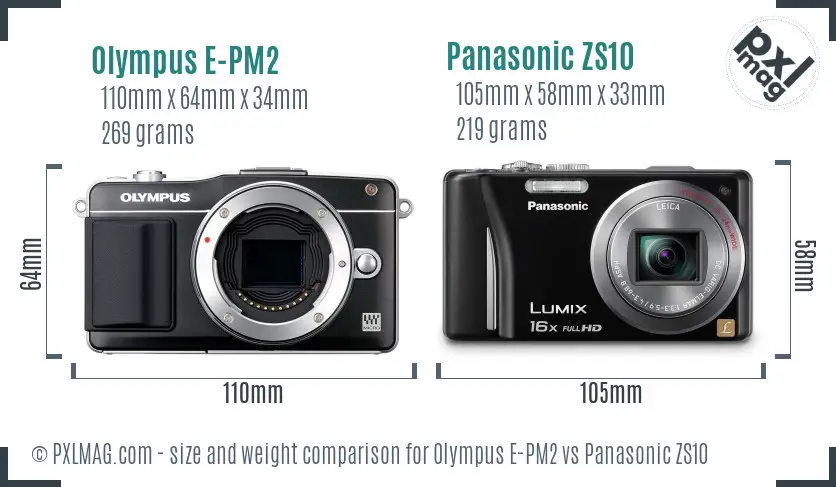 Olympus E-PM2 vs Panasonic ZS10 size comparison