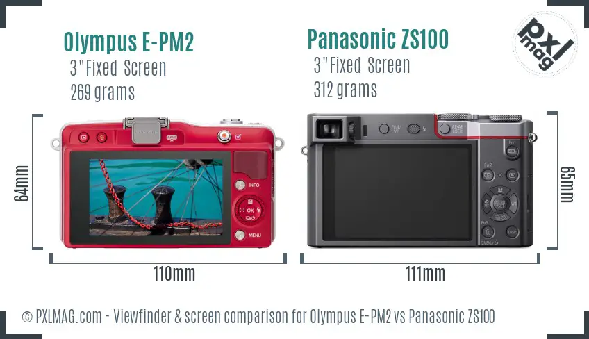 Olympus E-PM2 vs Panasonic ZS100 Screen and Viewfinder comparison