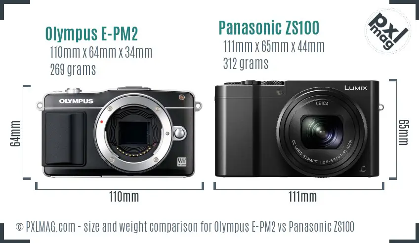 Olympus E-PM2 vs Panasonic ZS100 size comparison