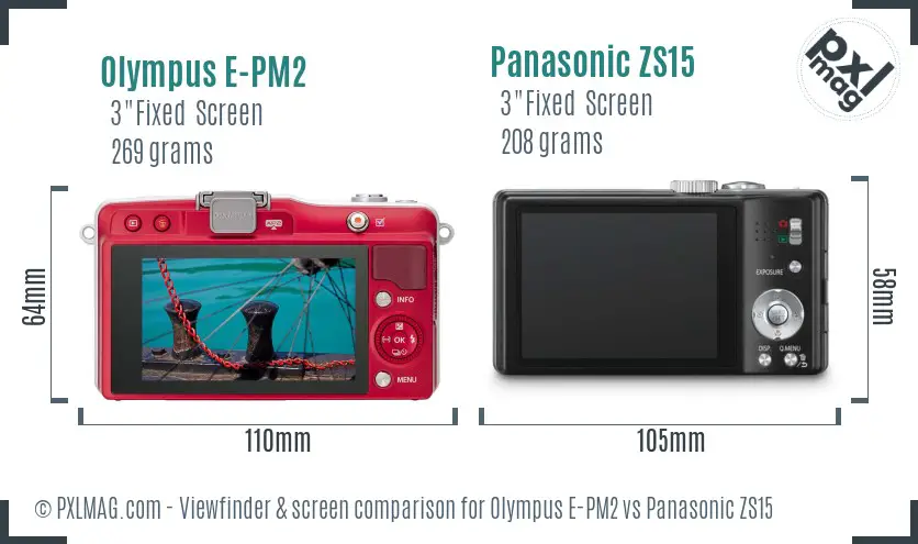 Olympus E-PM2 vs Panasonic ZS15 Screen and Viewfinder comparison