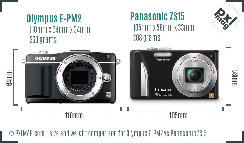Olympus E-PM2 vs Panasonic ZS15 size comparison