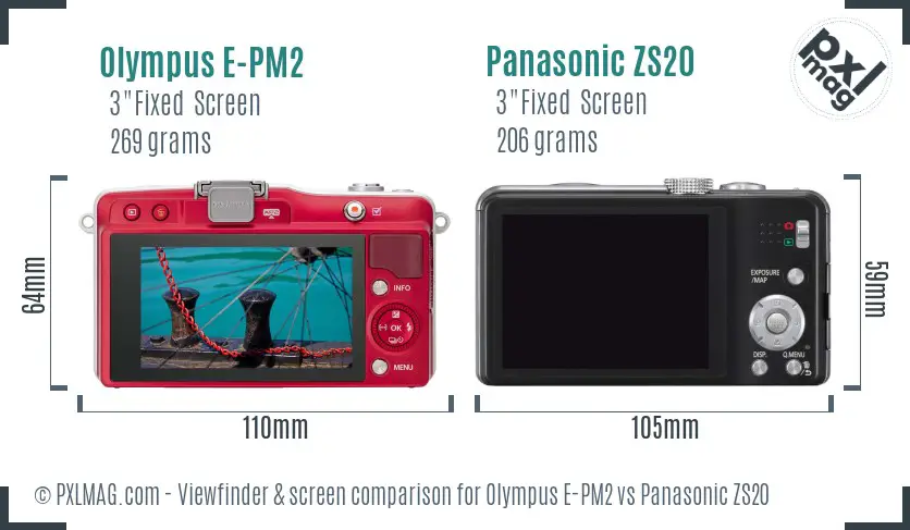 Olympus E-PM2 vs Panasonic ZS20 Screen and Viewfinder comparison