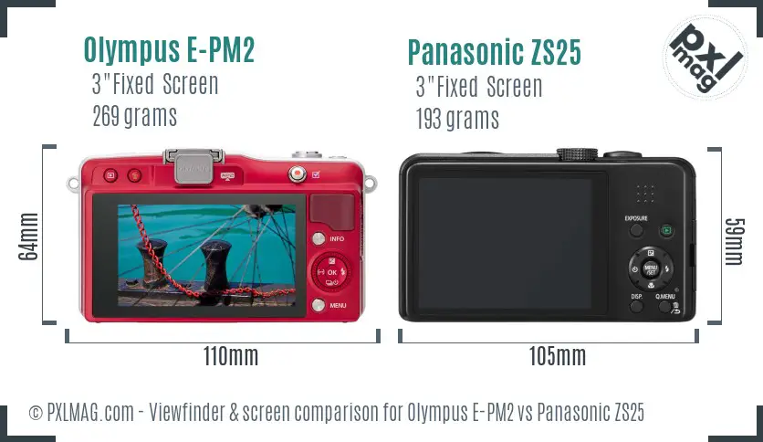 Olympus E-PM2 vs Panasonic ZS25 Screen and Viewfinder comparison