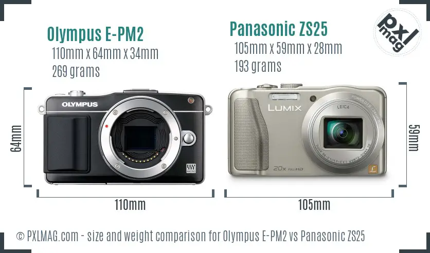 Olympus E-PM2 vs Panasonic ZS25 size comparison