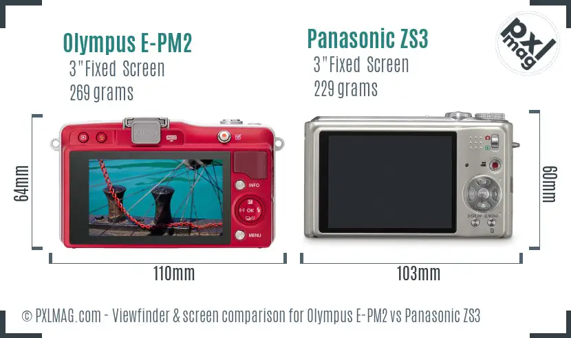 Olympus E-PM2 vs Panasonic ZS3 Screen and Viewfinder comparison